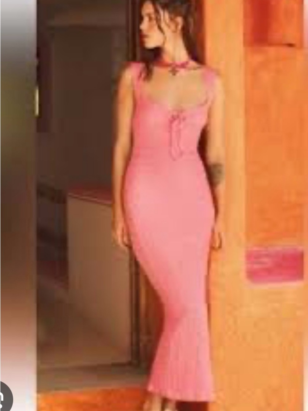 NWT!! See You Monday Pink Lace-Up Maxi Bodycon Dress size L